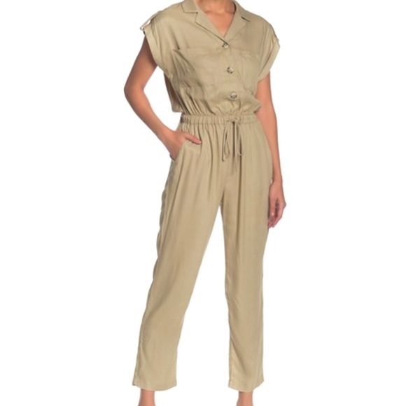 Abound Short Sleeve Button Front Twill Jumpsuit - Picture 2 of 7